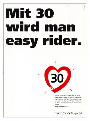 Temp 30 Stadt Zürich Kampagne, Tempo 30 Logo für die Stadt Zürich im Auftrag der Werbeagentur undKnup Zürich