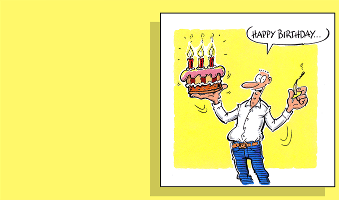 Birthday Card 1, Doppelkarte mit Brandloch / Handsigniert