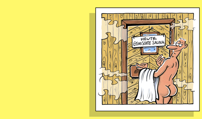 Gemischte-Sauna, Doppelkarte mit Couvert 15x15 cm