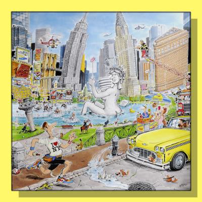 City-of-New-York, Cartoon von New York, Format 100cm x 100cm