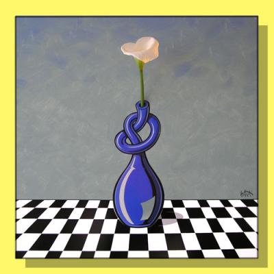 Blue Vase, Acryl auf Forex /
Loch für Blume mit Wasserbehälter hinter dem Bild