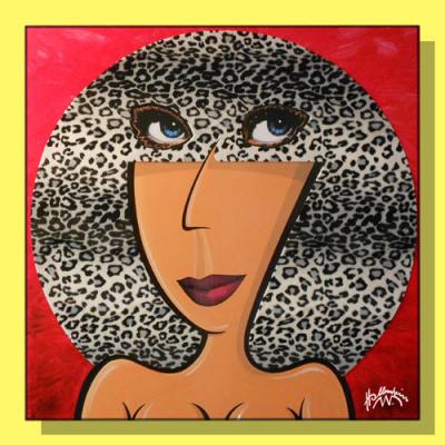 Furgirl, Acryl auf Forex mit Kunstfell