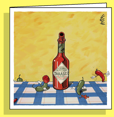 FlowerCard / Dancing Peppers, Karte mit Loch für eine Blume,Wasserbehälter in der Karte / Handsigniert