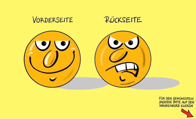 Moodie Orange, Blechrondelle mit zwei Gesichtern zum aufstellen oder mit Magnet auf einen geeigneten Untergrund kleben. Erhältlich in Blau, Gelb, Orange, Pink, Rot, Weiss und Grün