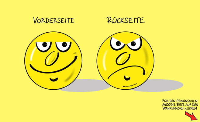 Moodie Gelb, Blechrondelle mit zwei Gesichtern zum aufstellen oder mit Magnet auf einen geeigneten Untergrund kleben. Erhältlich in Blau, Gelb, Orange, Pink, Rot, Weiss und Grün
