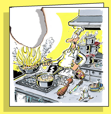 Flambé, Doppelkarte mit Couvert / Handsigniert mit Brandloch