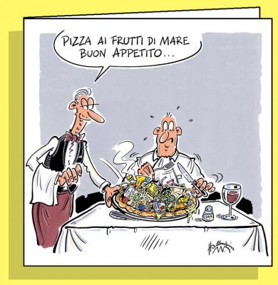 Frutti di Mare-, Doppelkarte mit Couvert / Handsigniert